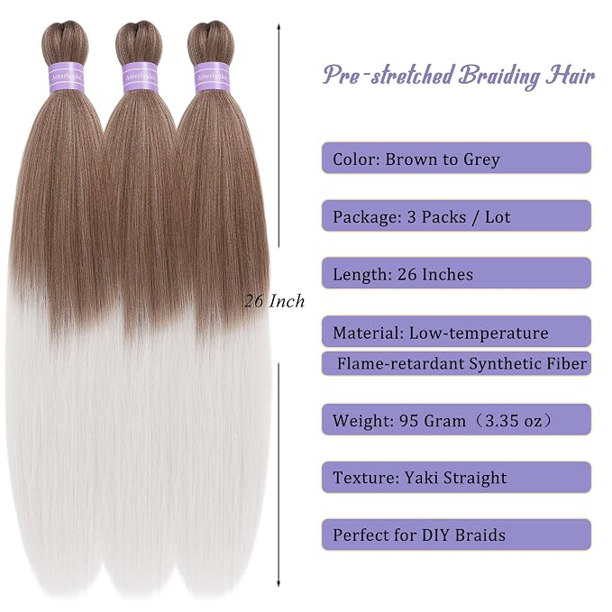 Brown and Grey Braiding Hair Pre Stretched