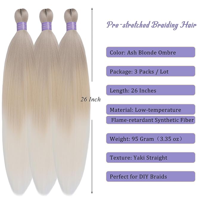Ash Blonde Ombre Braiding Hair Pre Stretched