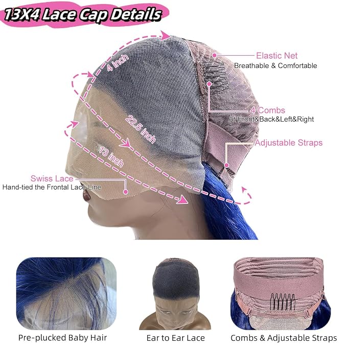 Blue Body Wave Lace Front Wigs Human Hair