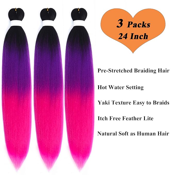 1B Purple Pink Ombre Braiding Hair 3 Packs