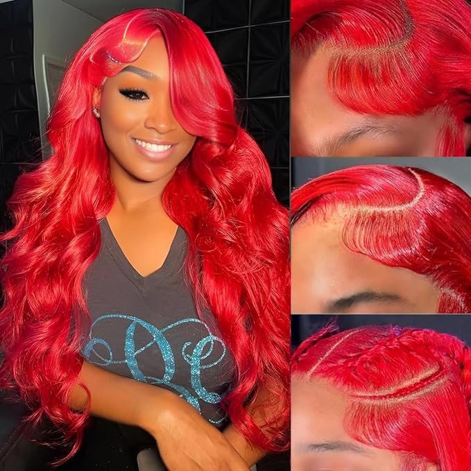Red Body Wave Lace Front Wigs Human Hair