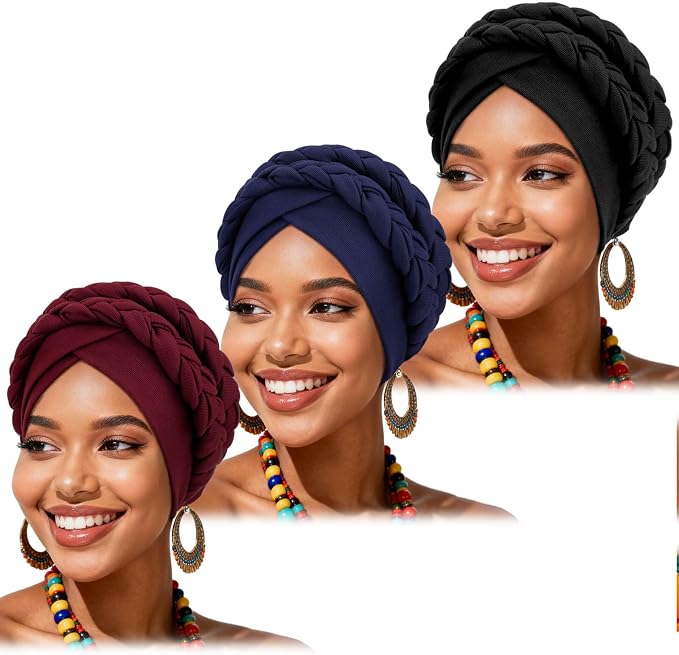 3 Pack Twisted Braid: Burgundy/Navy Blue/Black