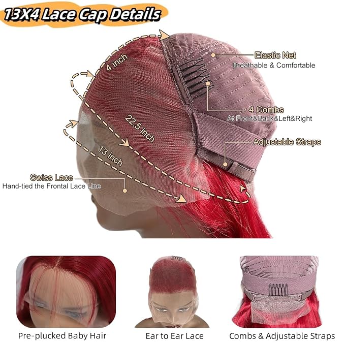 Red Body Wave Lace Front Wigs Human Hair