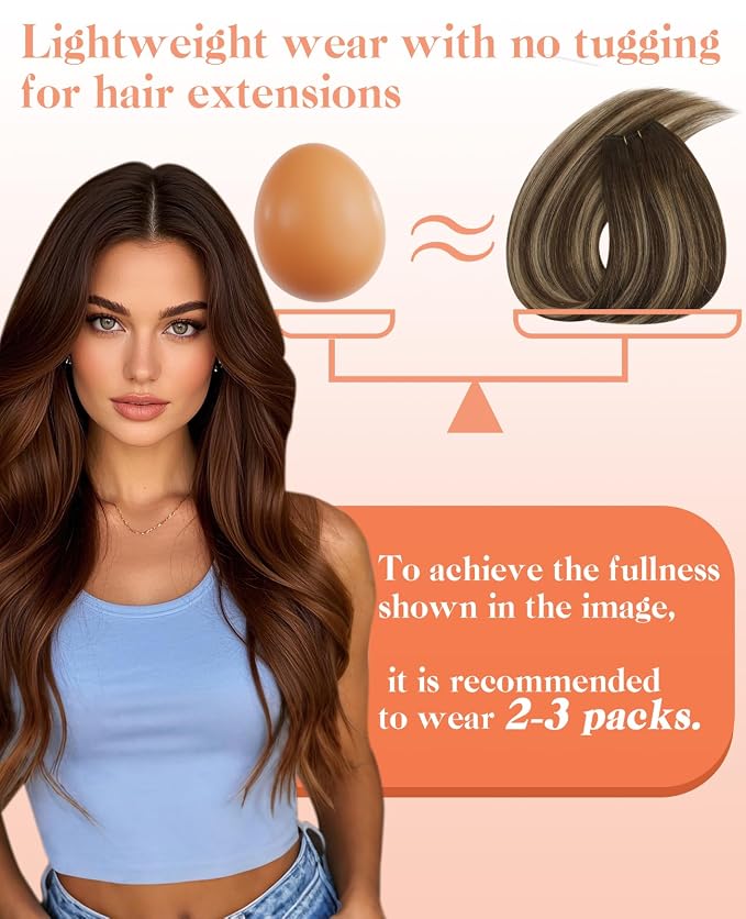 B-#4/4/27-Chocolate Brown Balayage Caramel Blonde