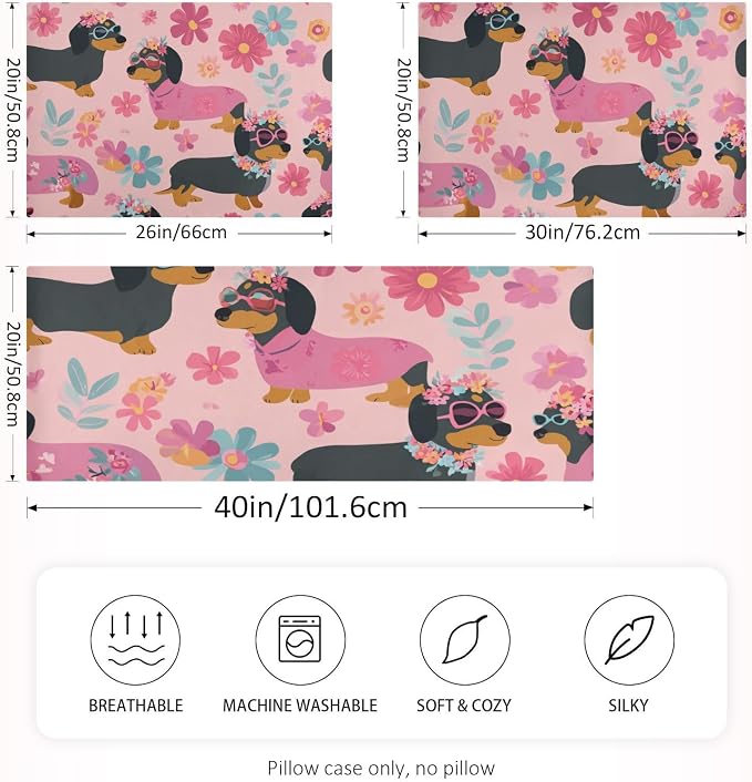 Cute Dachshunds Flowers Pink