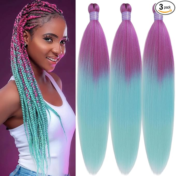 Pink and Mint Braiding Hair Pre Stretched