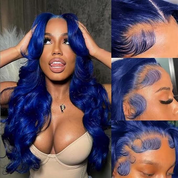Blue Body Wave Lace Front Wigs Human Hair