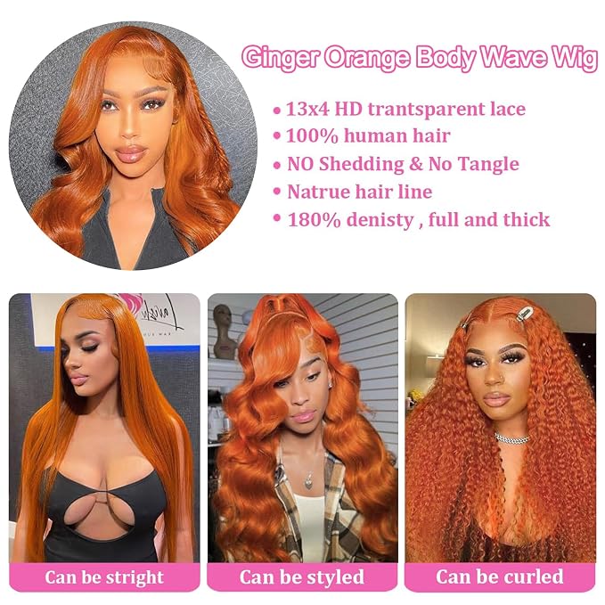 Ginger Body Wave Lace Front Wigs Human Hair