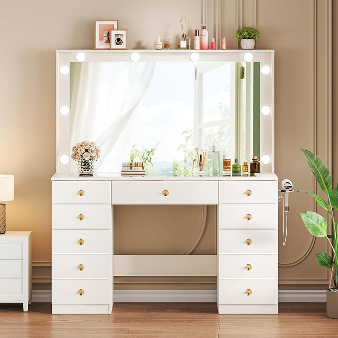 White With Large Mirror & 11 Drawers