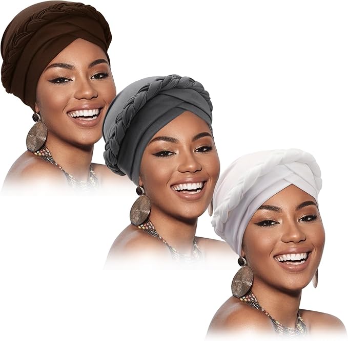 3 Pack Twisted Braid: Dark Grey/White/Dark Brown
