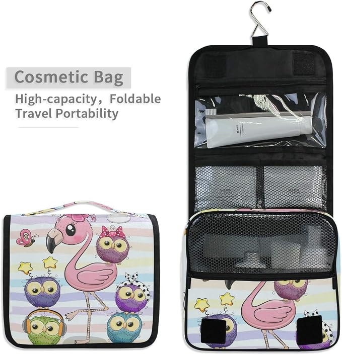 Cartoon Pink Flamingo And Five Owls