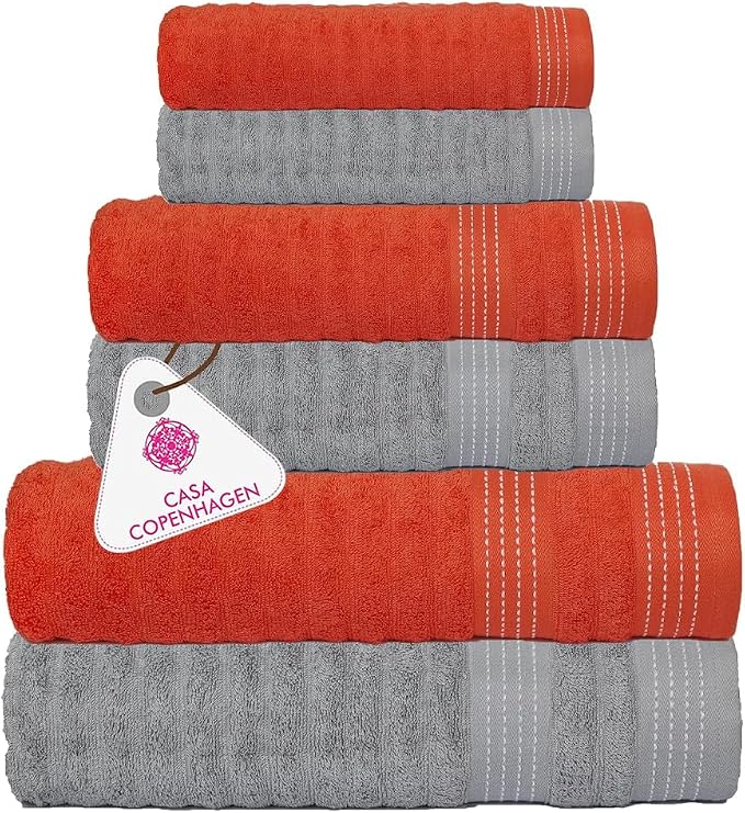 Elegance 6pcs Towel Set Grey Violet-orange