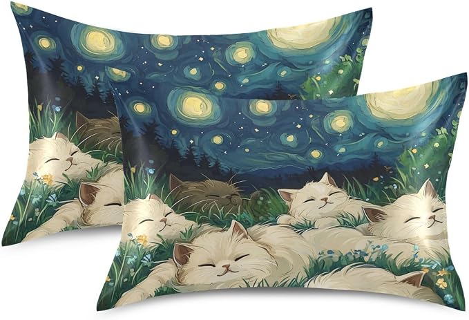 Laying Ragdoll Cats Floral Starry Night