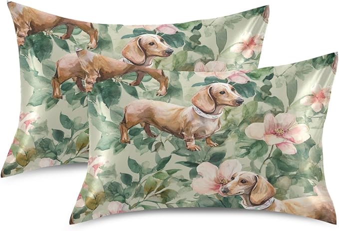Dachshunds Flowers Green