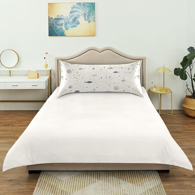 Light Beige Blue Fish Dots Ocean Minimalist