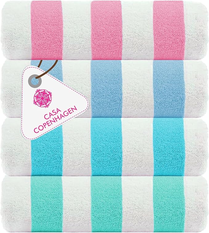 Cabana Beach Towel 4 Pieces, Pink, Sky Blue, Water Blue, Teal