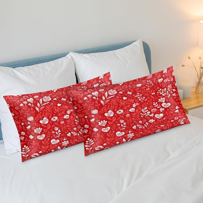 Red Floral Leaves Hearts