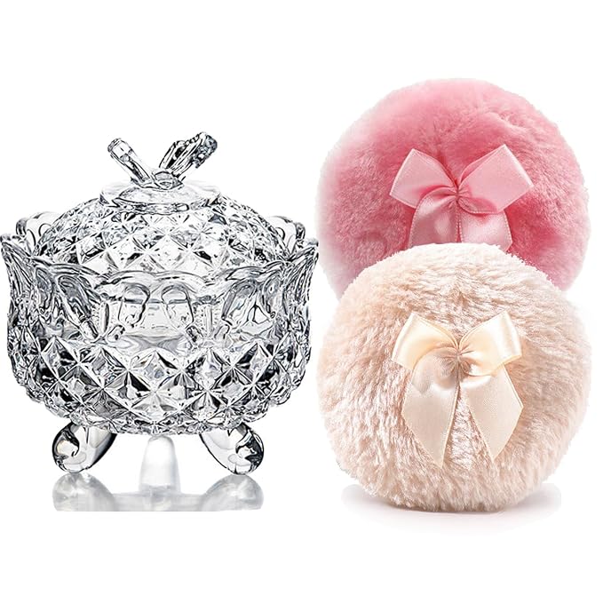 1 Beige 1 Pink Bow Puffs with Butterfly-Clear