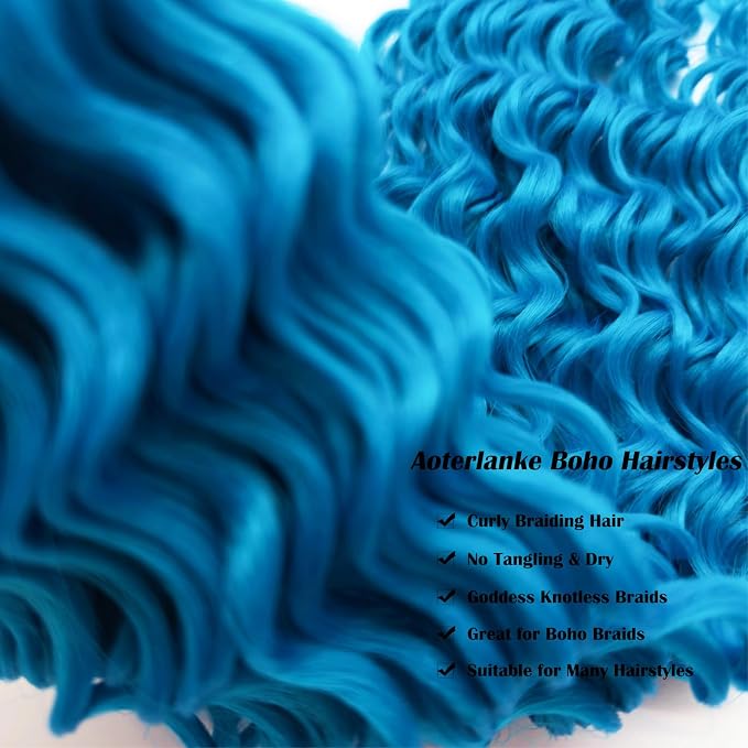 Lake Blue Braiding Hair with Boho Curls