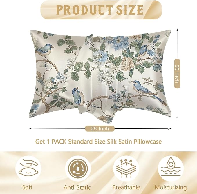 Abstract Blue Beige Floral and Bird