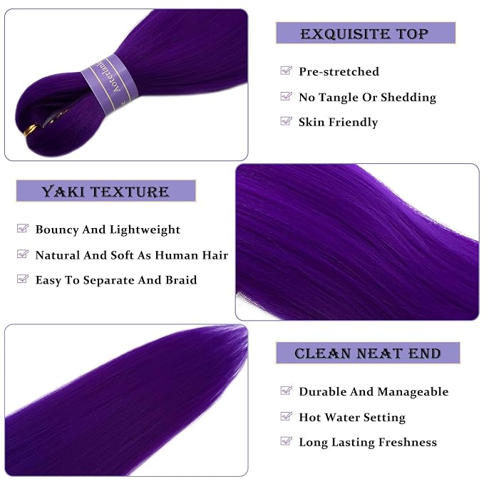Bright Purple Braiding Hair Pre Stretched