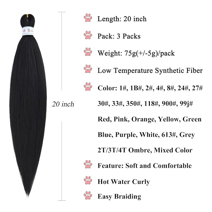 1B Black Braiding Hair 3 Packs