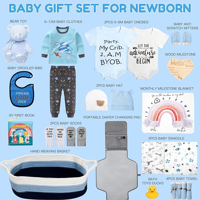 Bear Baby Gift Basket Blue