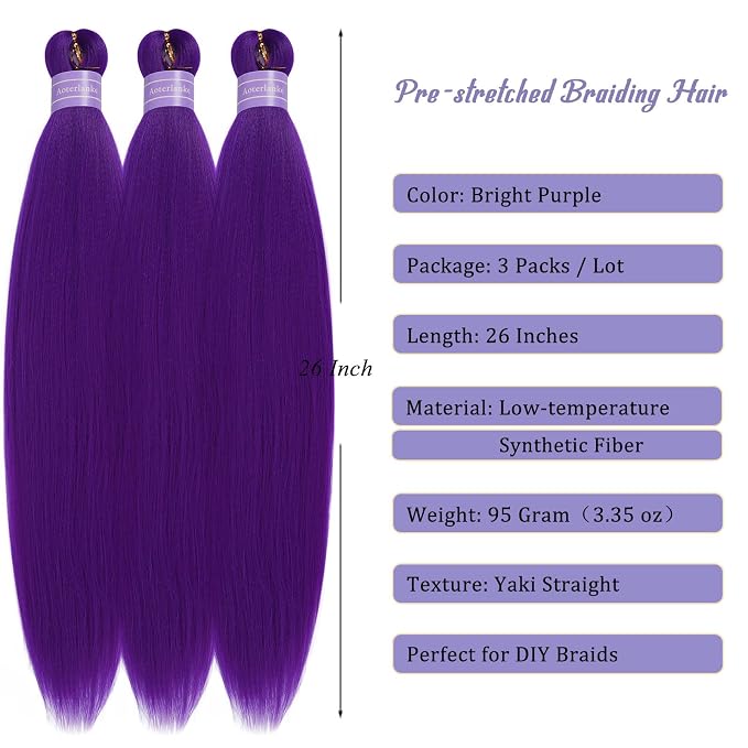 Bright Purple Braiding Hair Pre Stretched