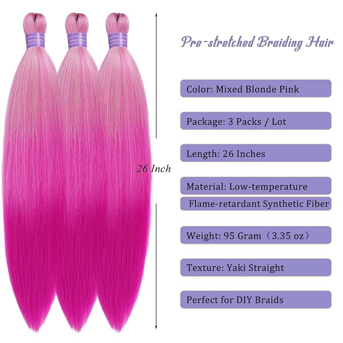 Blonde and Pink Braiding Hair Pre Stretched