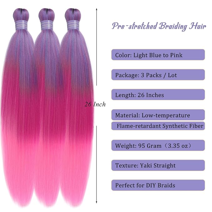 Blue and Pink Braiding Hair Pre Stretched