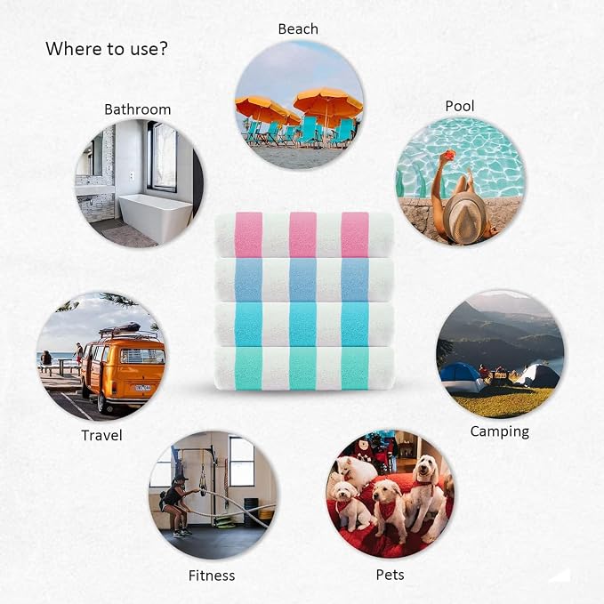 Cabana Beach Towel 4 Pieces, Pink, Sky Blue, Water Blue, Teal