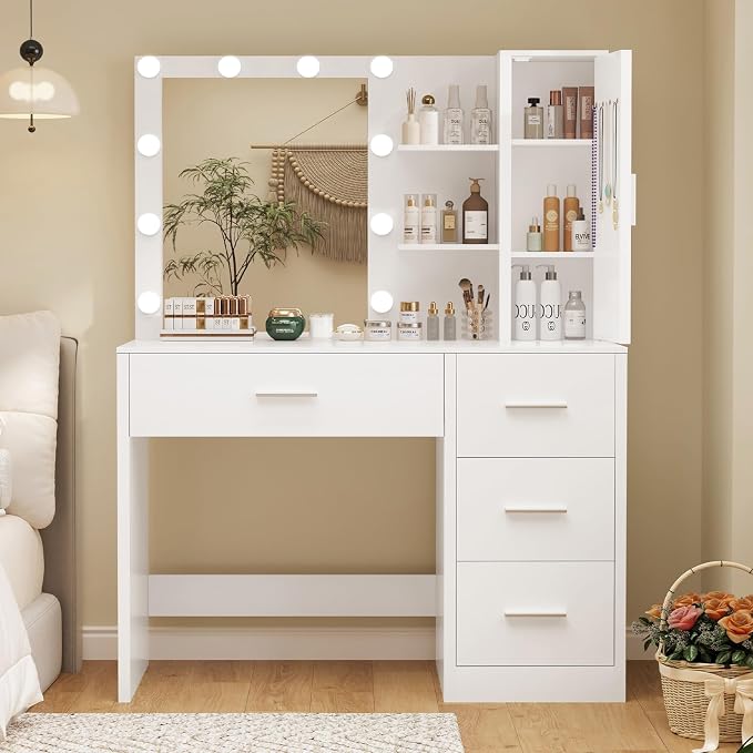 White 4 Drawers Vanity