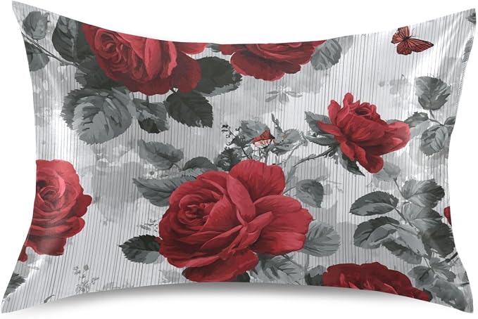 Grey and White Stripes Roses Butterflies