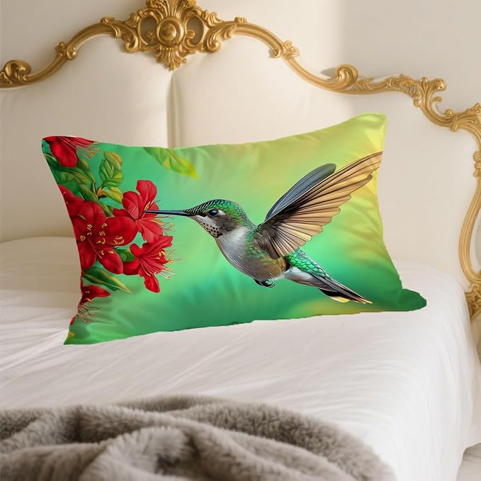 Humming Bird and Red Flowers