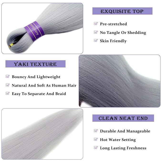 Silver Braiding Hair Pre Stretched