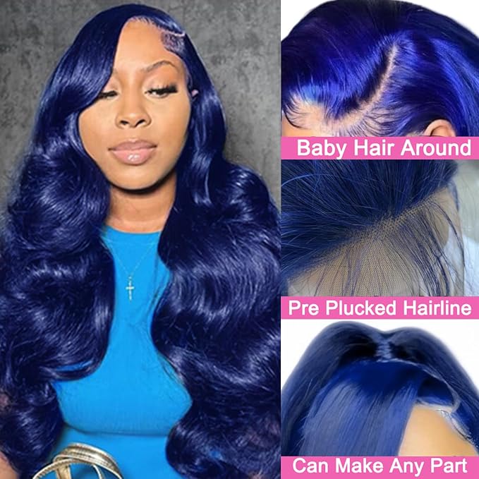 Blue Body Wave Lace Front Wigs Human Hair