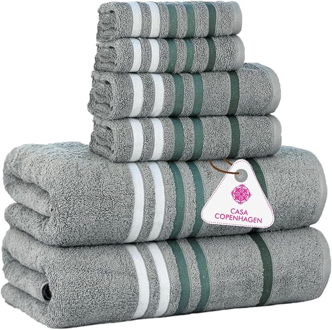 Exotic 6pcs Towel Set Pinstripe Grey