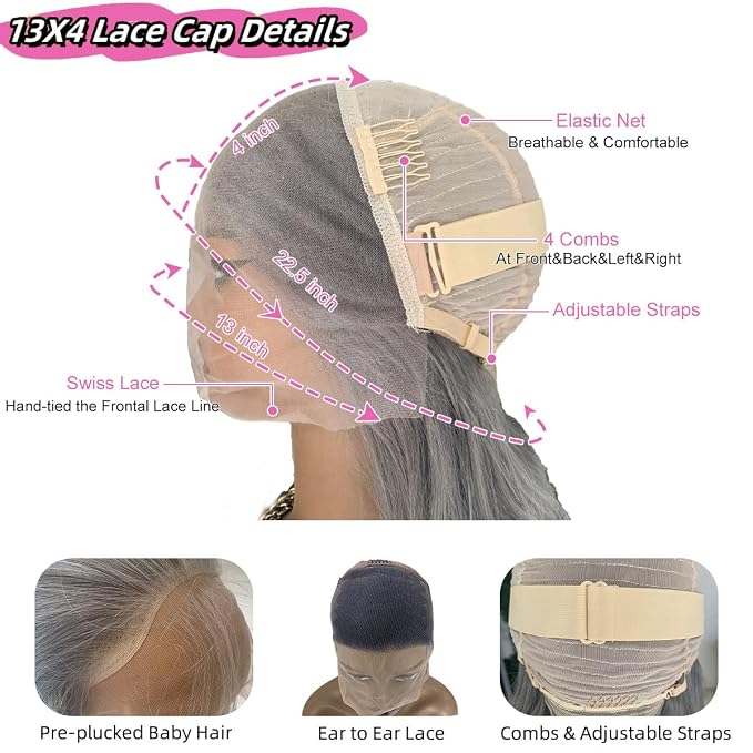 Grey Body Wave Lace Front Wigs Human Hair