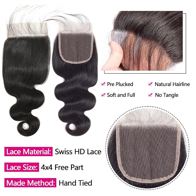 body wave bundles with 4x4 closure