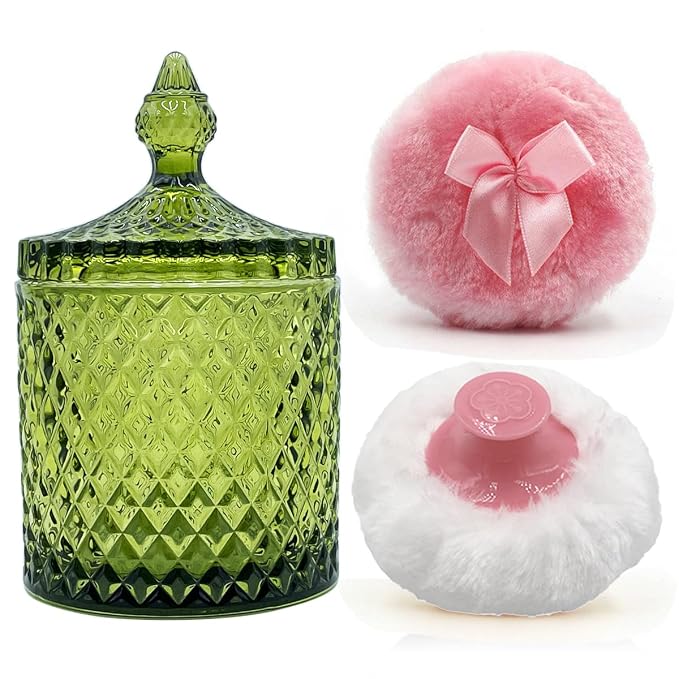 1 Handle 1 Bow Pink Puffs with Pointed Cylinder-Olive Green-Large