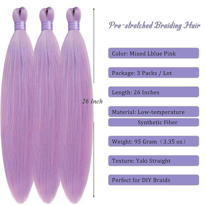 Mixed Lblue Pink Braiding Hair Pre Stretched