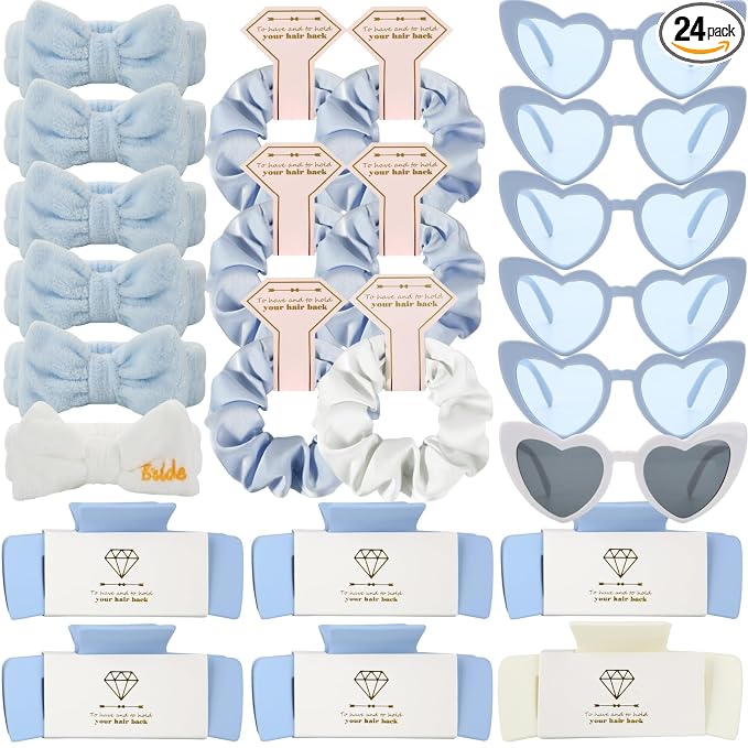 24pcs White&Dusty Blue headband