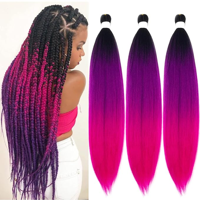 1B Purple Pink Ombre Braiding Hair 3 Packs