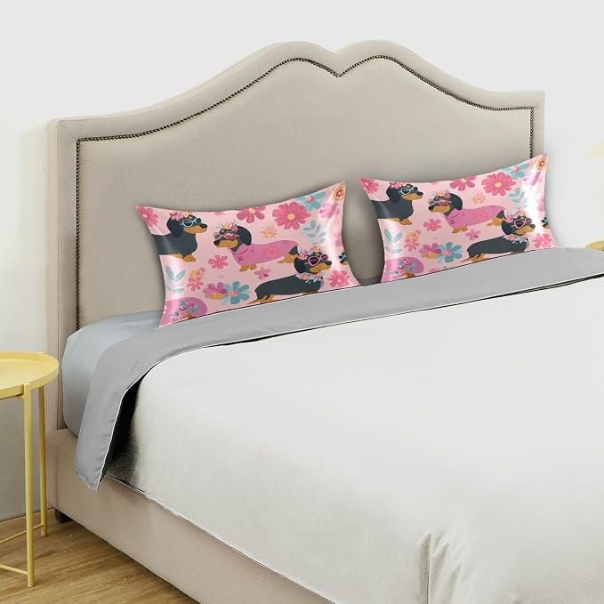 Cute Dachshunds Flowers Pink