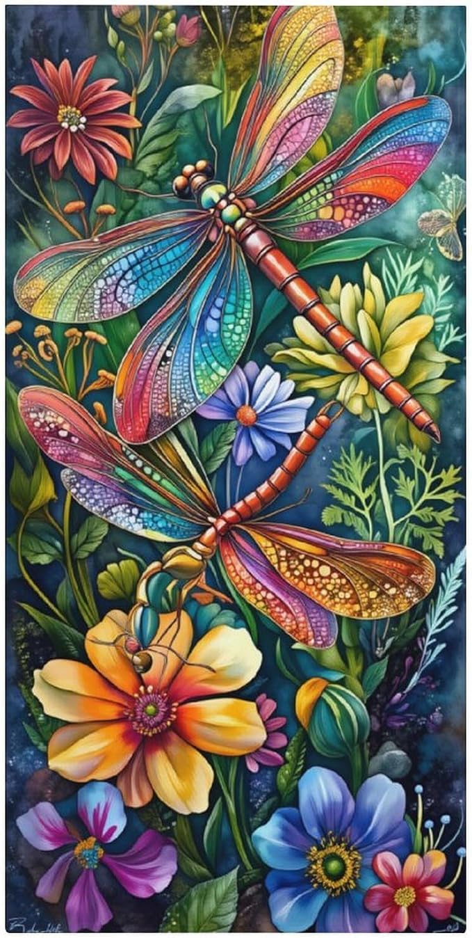 Vintage Fantasy Dragonfly Floral