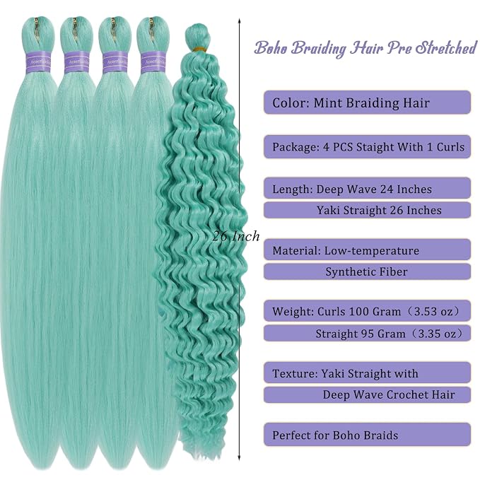 Mint Braiding Hair with Boho Curls