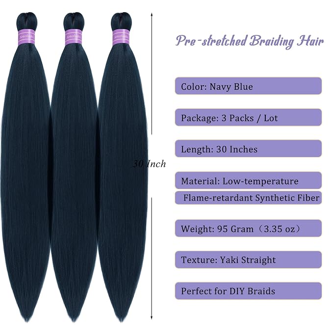 Navy Blue Braiding Hair Pre Stretched