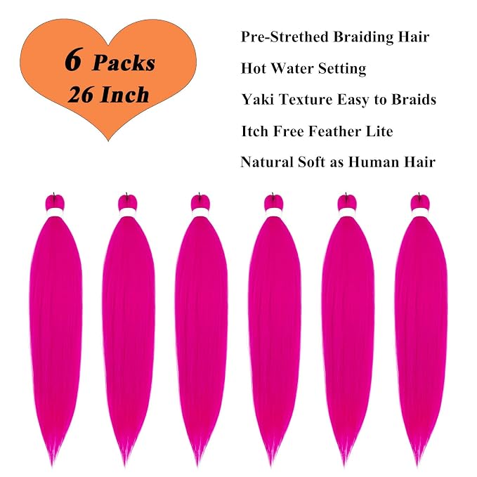 Hot Pink Braiding Hair 6 Packs
