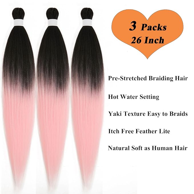1B Peach Pink Ombre Braiding Hair 3 Packs
