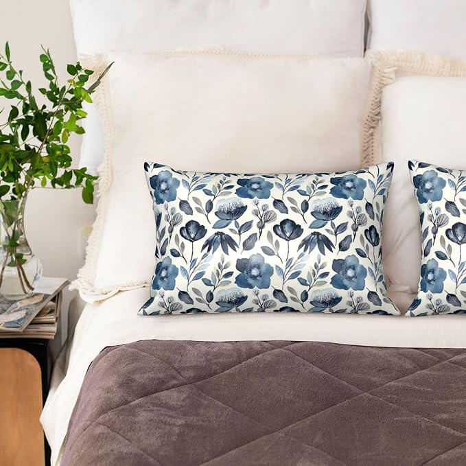 Watercolor Blue Floral Leaves